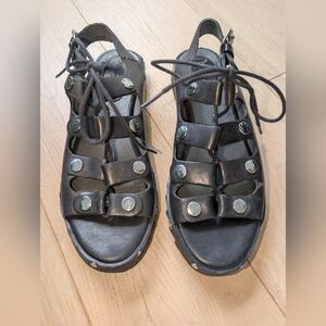 Bussola Black Leather Sandals with Silver Accents